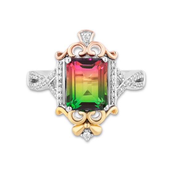 Enchanted Disney Cinderella Watermelon Quartz and 1/6 CT. T.w. Diamond Stepsister Ring in Sterling Silver and 10K Gold