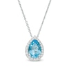 Thumbnail Image 1 of Pear-Shaped Swiss Blue Topaz and White Lab-Created Sapphire Frame Pendant in Sterling Silver