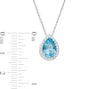 Thumbnail Image 3 of Pear-Shaped Swiss Blue Topaz and White Lab-Created Sapphire Frame Pendant in Sterling Silver