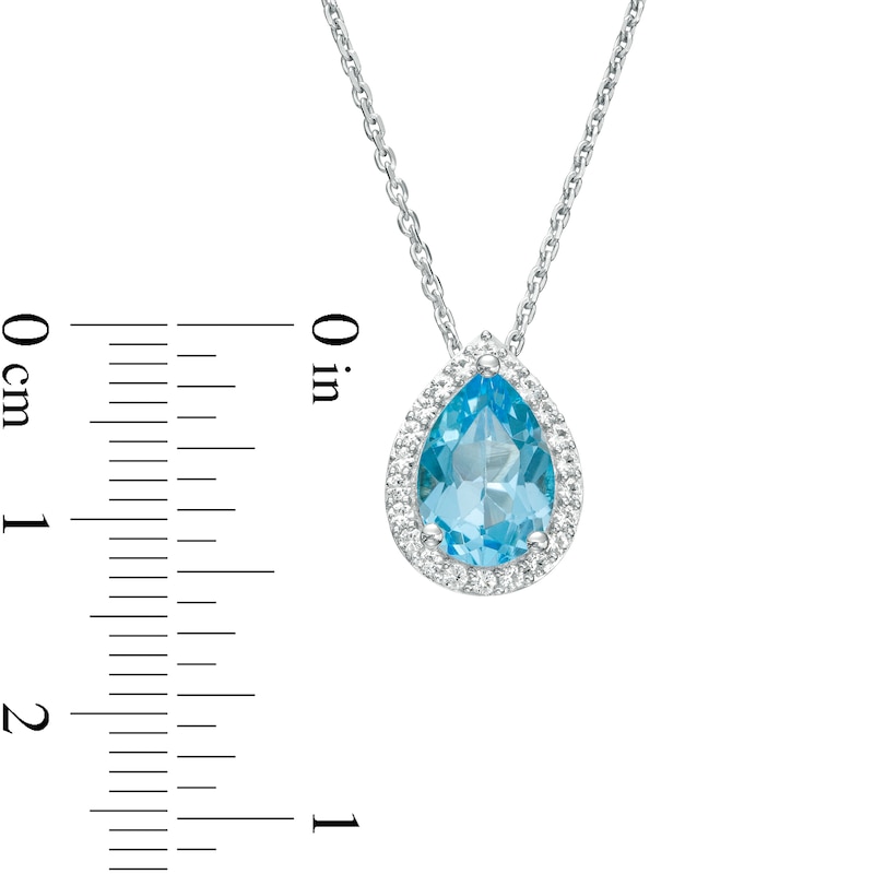 Main Image 3 of Pear-Shaped Swiss Blue Topaz and White Lab-Created Sapphire Frame Pendant in Sterling Silver