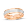 Thumbnail Image 1 of Men's 6.0mm Brushed Inlay Stepped Edge Wedding Band in 14K Two-Tone Gold - Size 10