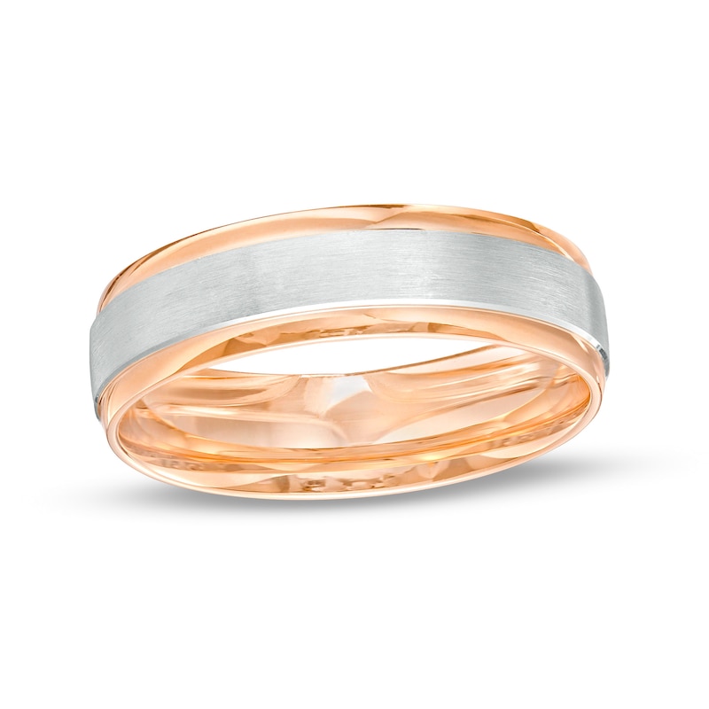 Main Image 1 of Men's 6.0mm Brushed Inlay Stepped Edge Wedding Band in 14K Two-Tone Gold - Size 10