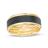 Thumbnail Image 1 of 8.0mm Stepped Edge Wedding Band in 14K Gold and Carbon Fiber Inlay - Size 10