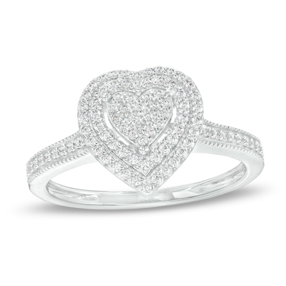 1/4 CT. T.w. Heart-Shaped Multi-Diamond Double Frame Promise Ring in Sterling Silver