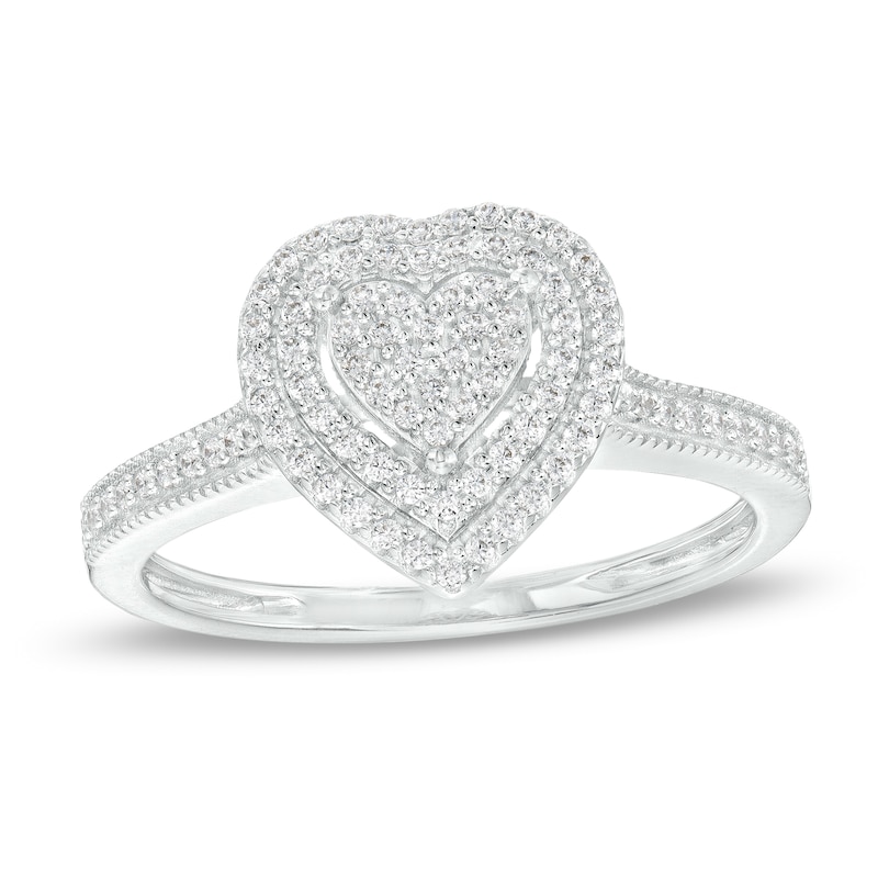 1/4 CT. T.W. Heart-Shaped Multi-Diamond Double Frame Promise Ring in  Sterling Silver