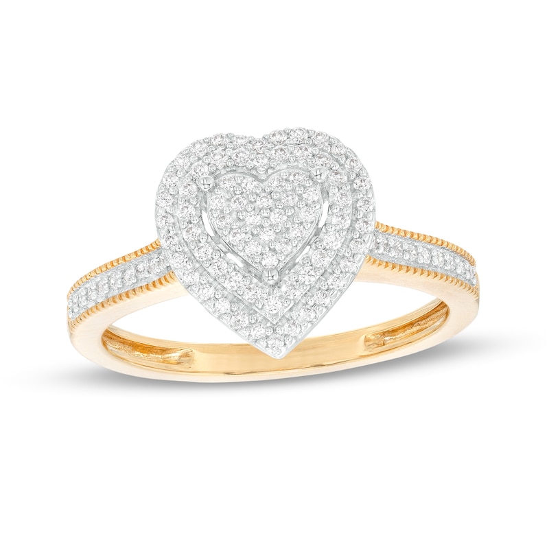 Main Image 1 of 1/4 CT. T.W. Heart-Shaped Multi-Diamond Double Frame Promise Ring in Sterling Silver with 14K Gold Plate
