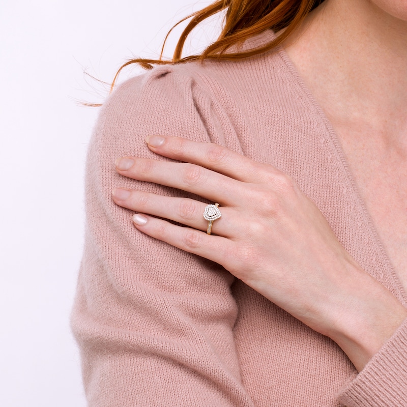 Main Image 2 of 1/4 CT. T.W. Heart-Shaped Multi-Diamond Double Frame Promise Ring in Sterling Silver with 14K Gold Plate