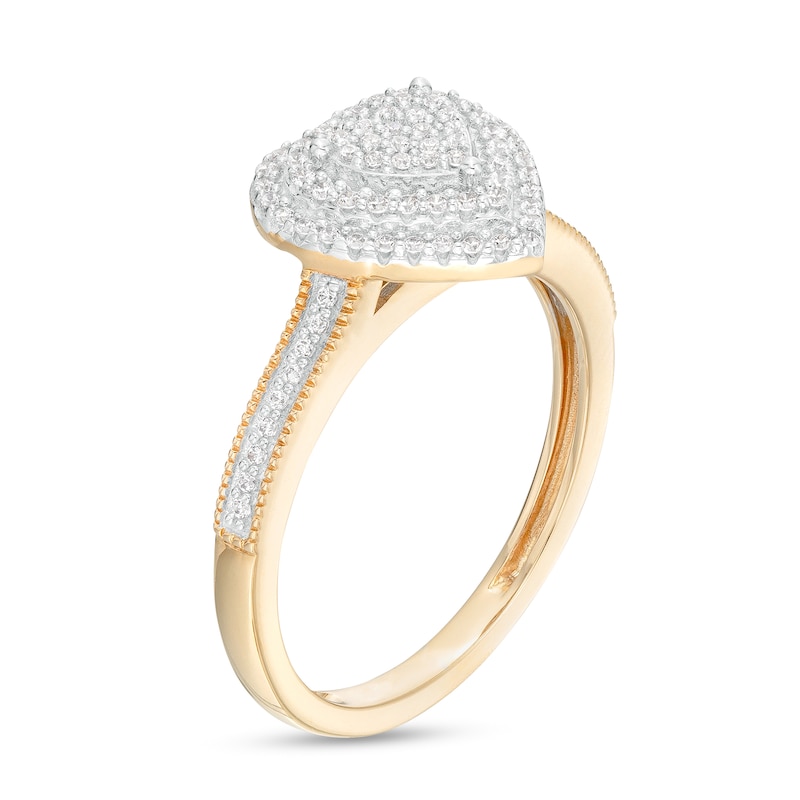 Main Image 3 of 1/4 CT. T.W. Heart-Shaped Multi-Diamond Double Frame Promise Ring in Sterling Silver with 14K Gold Plate