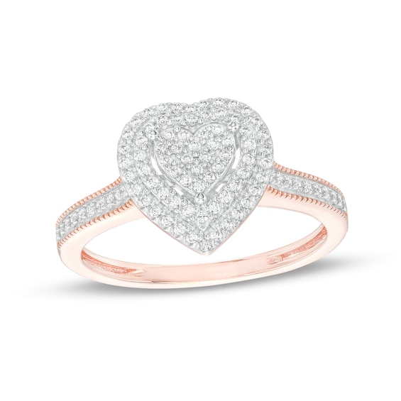 1/4 CT. T.w. Heart-Shaped Multi-Diamond Double Frame Promise Ring in Sterling Silver with 14K Rose Gold Plate