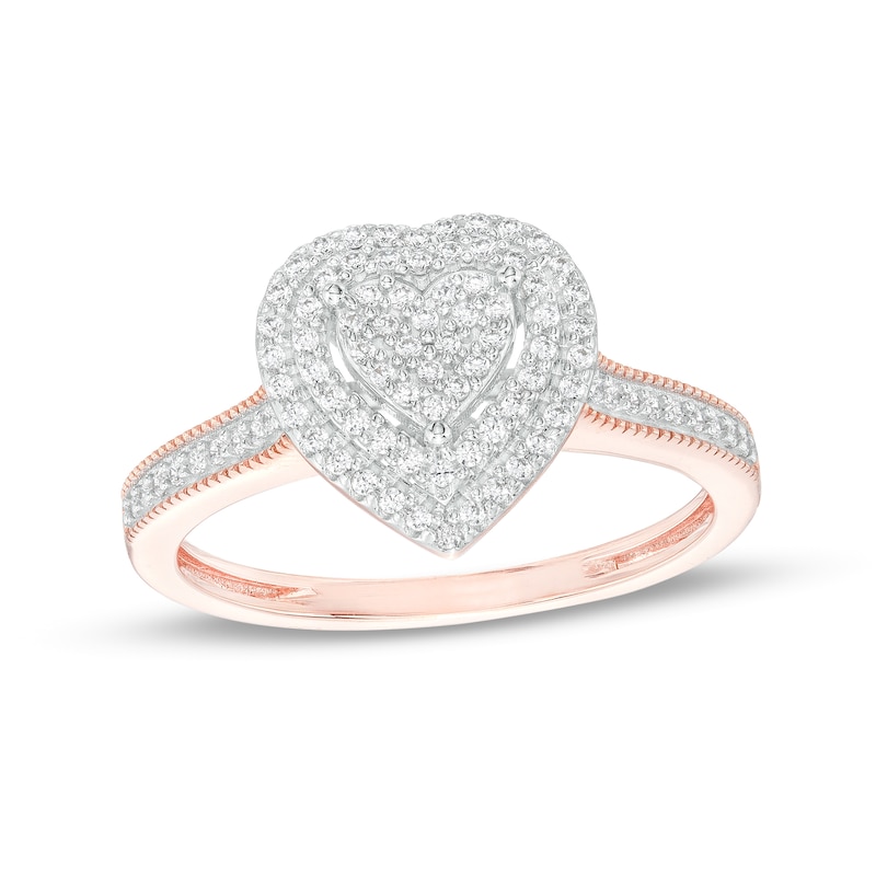 1/4 CT. T.W. Heart-Shaped Multi-Diamond Double Frame Promise Ring in Sterling Silver with 14K Rose Gold Plate