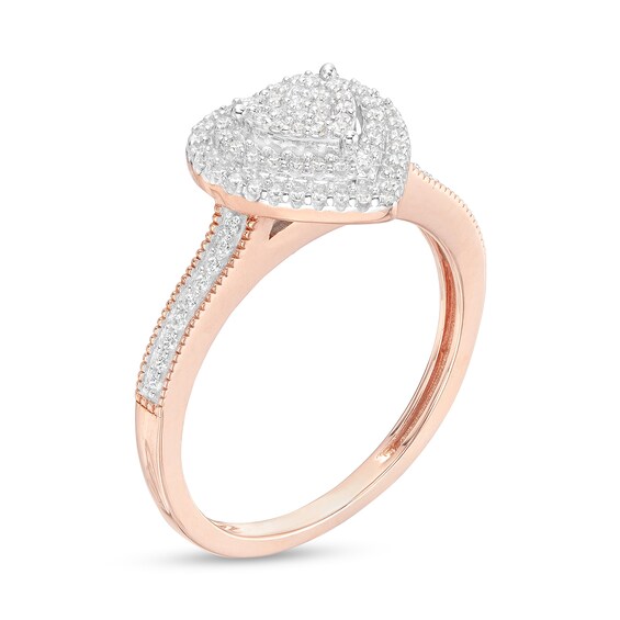 1/4 CT. T.w. Heart-Shaped Multi-Diamond Double Frame Promise Ring in Sterling Silver with 14K Rose Gold Plate