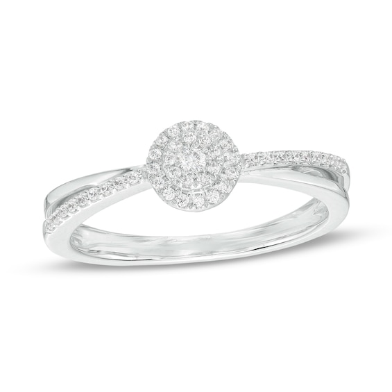 1/6 CT. T.w. Multi-Diamond Frame Split Shank Promise Ring in Sterling Silver