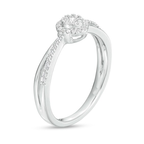 1/6 CT. T.w. Multi-Diamond Frame Split Shank Promise Ring in Sterling Silver