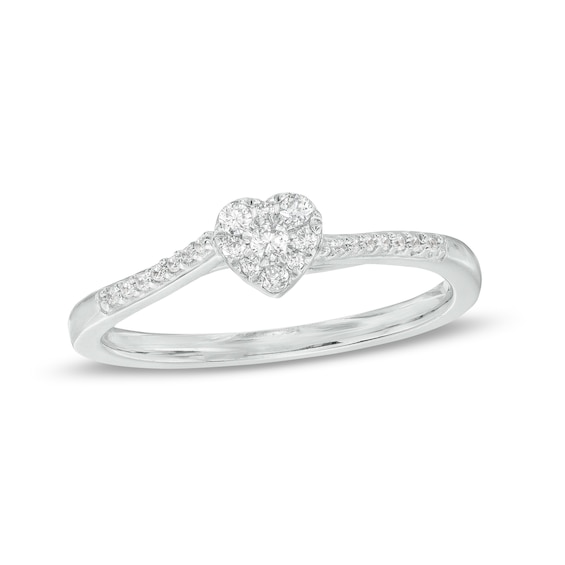 1/6 CT. T.w. Heart-Shaped Multi-Diamond Dainty Promise Ring in Sterling Silver