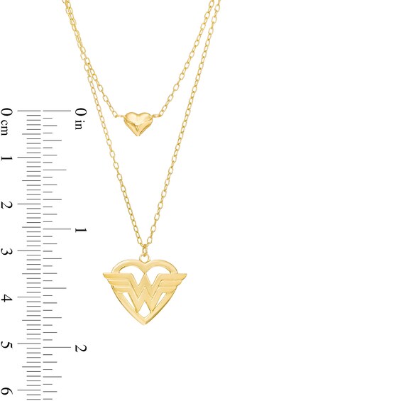 Wonder Womanâ¢ Collection Heart with Logo and Mini Puff Heart Double Strand Necklace in 10K Gold - 21.5"