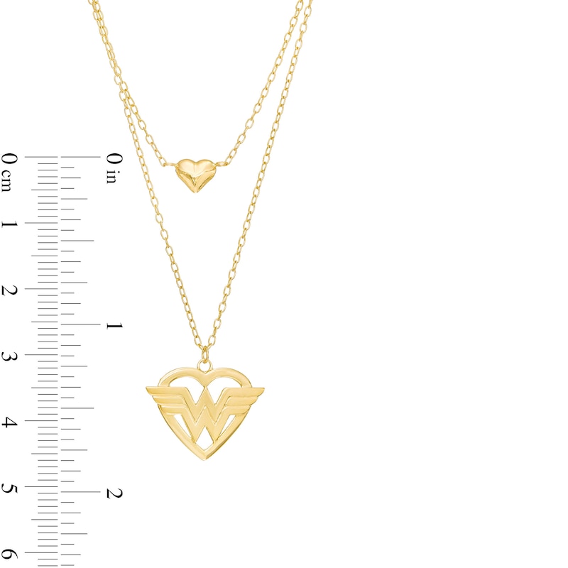 Main Image 3 of Wonder Woman™ Collection Heart with Logo and Mini Puff Heart Double Strand Necklace in 10K Gold - 21.5"