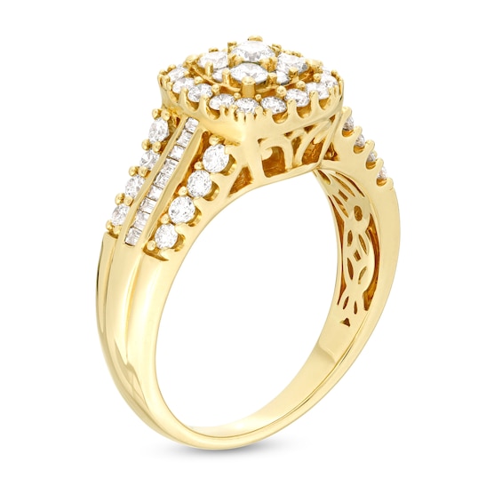 1 CT. T.w. Multi-Diamond Cushion Frame Multi-Row Engagement Ring in 10K Gold