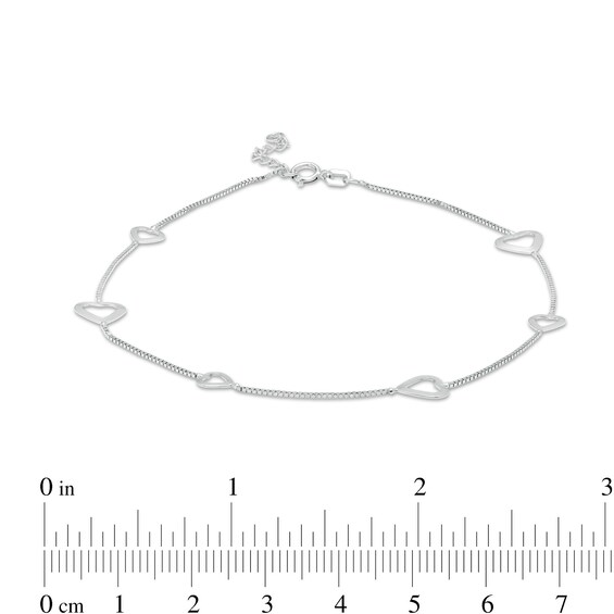 Alternating Hearts Station Anklet in 10K White Gold - 10"