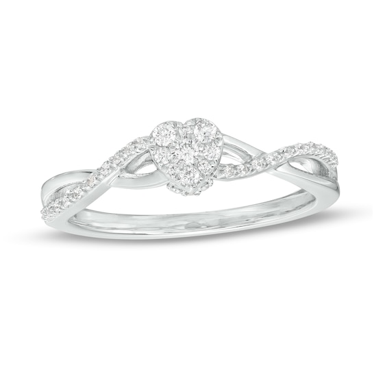 1/6 CT. T.w. Heart-Shaped Multi-Diamond Twist Shank Promise Ring in Sterling Silver