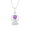 Thumbnail Image 1 of 6.0mm Heart-Shaped Amethyst and White Lab-Created Sapphire Angel Pendant in Sterling Silver