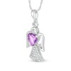 Thumbnail Image 2 of 6.0mm Heart-Shaped Amethyst and White Lab-Created Sapphire Angel Pendant in Sterling Silver