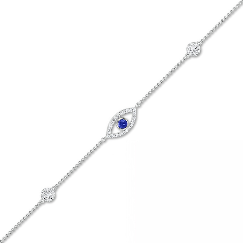 3.0mm Blue and White Lab-Created Sapphire Evil Eye Anklet in Sterling Silver - 10"