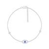 Thumbnail Image 1 of 3.0mm Blue and White Lab-Created Sapphire Evil Eye Anklet in Sterling Silver - 10"
