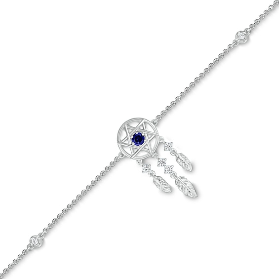 3.0mm Blue and White Lab-Created Sapphire Station Dream Catcher Anklet in Sterling Silver â 10"