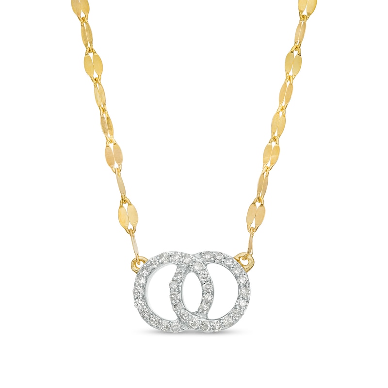 Main Image 1 of 1/10 CT. T.W. Diamond Entwined Double Circle Necklace in 10K Gold