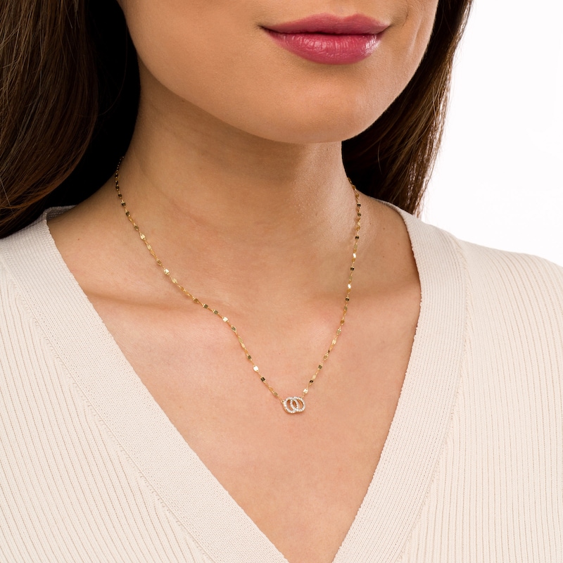 Main Image 2 of 1/10 CT. T.W. Diamond Entwined Double Circle Necklace in 10K Gold
