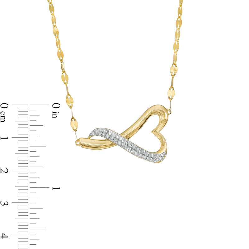 Main Image 4 of 1/6 CT. T.W. Diamond Sideways Twisted Heart Necklace in 10K Gold