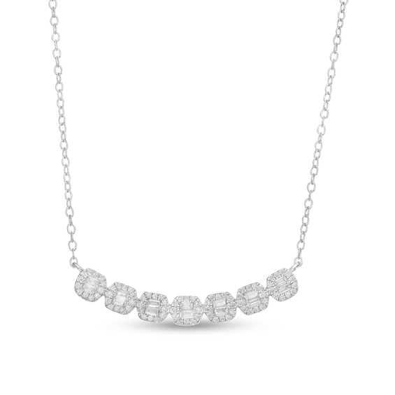 1/3 CT. T.w. Baguette and Round Diamond Hexagon Frame Curved Necklace in 10K White Gold