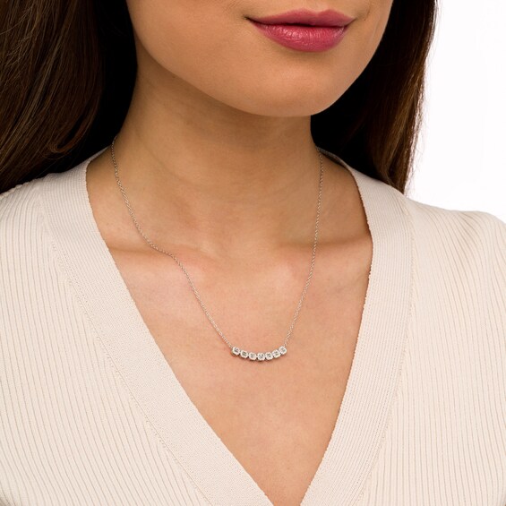 1/3 CT. T.w. Baguette and Round Diamond Hexagon Frame Curved Necklace in 10K White Gold