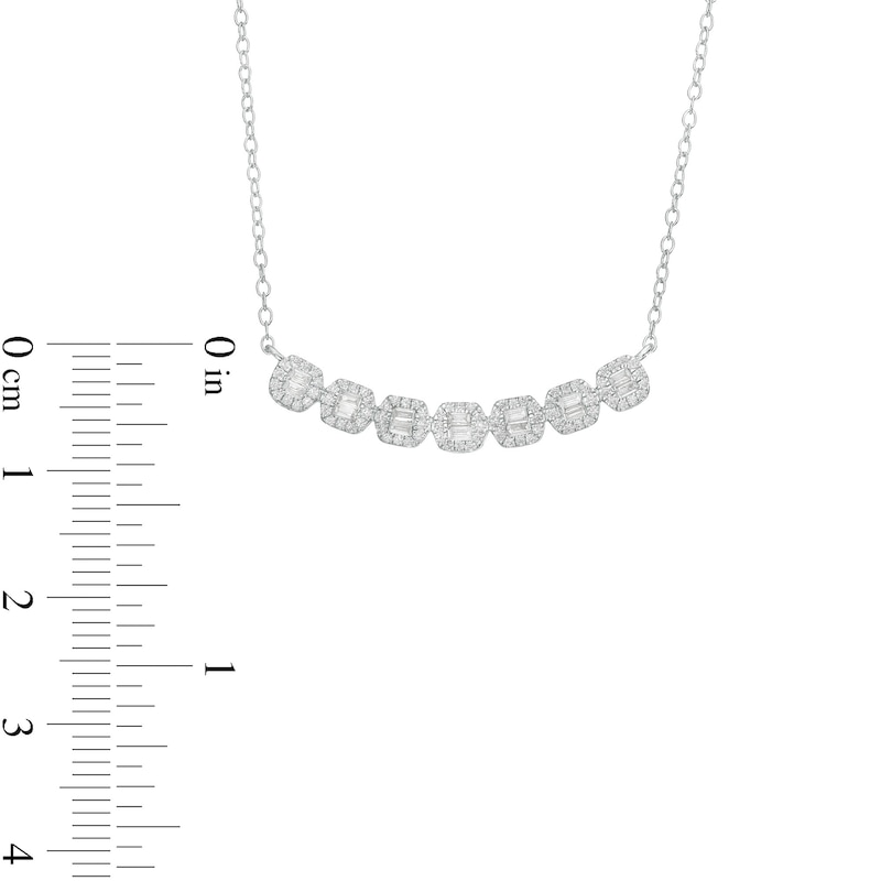 Main Image 3 of 1/3 CT. T.W. Baguette and Round Diamond Hexagon Frame Curved Necklace in 10K White Gold