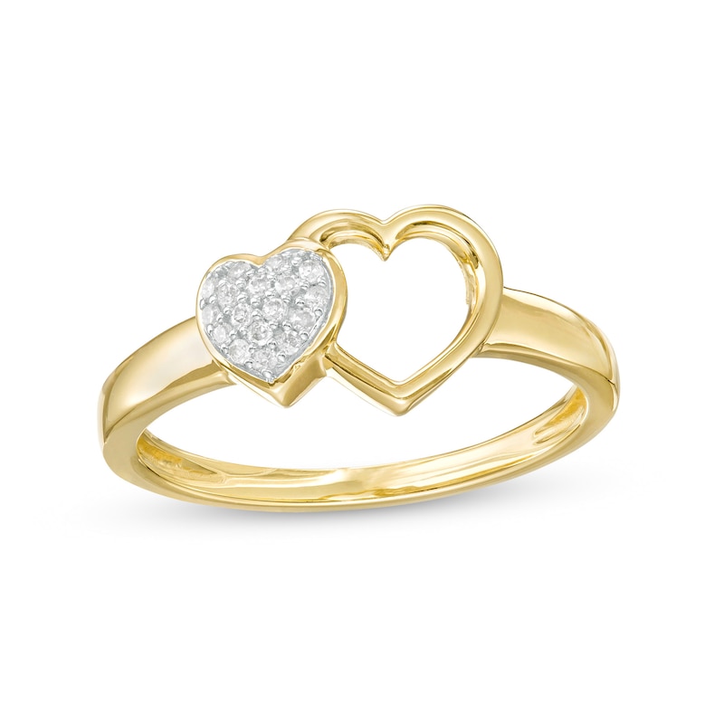 Main Image 1 of 1/20 CT. T.W. Multi-Diamond Double Heart Ring in 10K Gold