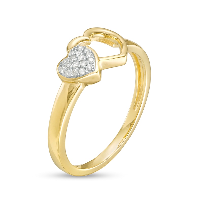 Main Image 3 of 1/20 CT. T.W. Multi-Diamond Double Heart Ring in 10K Gold