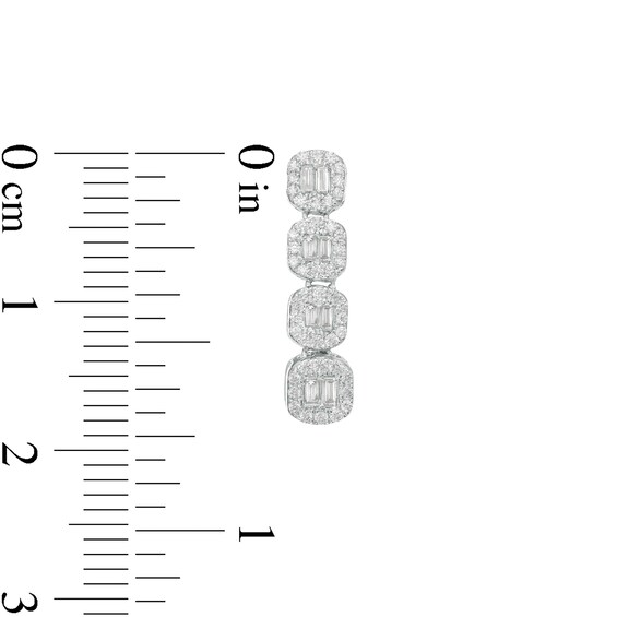 1/3 CT. T.w. Baguette and Round Diamond Hexagon Frame Drop Earrings in 10K White Gold