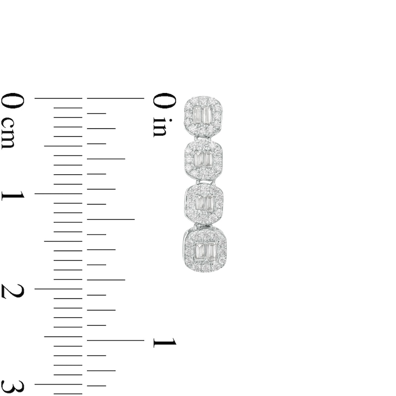 Main Image 3 of 1/3 CT. T.W. Baguette and Round Diamond Hexagon Frame Drop Earrings in 10K White Gold