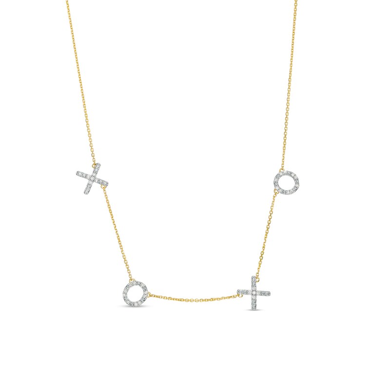 Main Image 1 of 1/8 CT. T.W. Diamond "XOXO" Station Necklace in 10K Gold – 17.5"