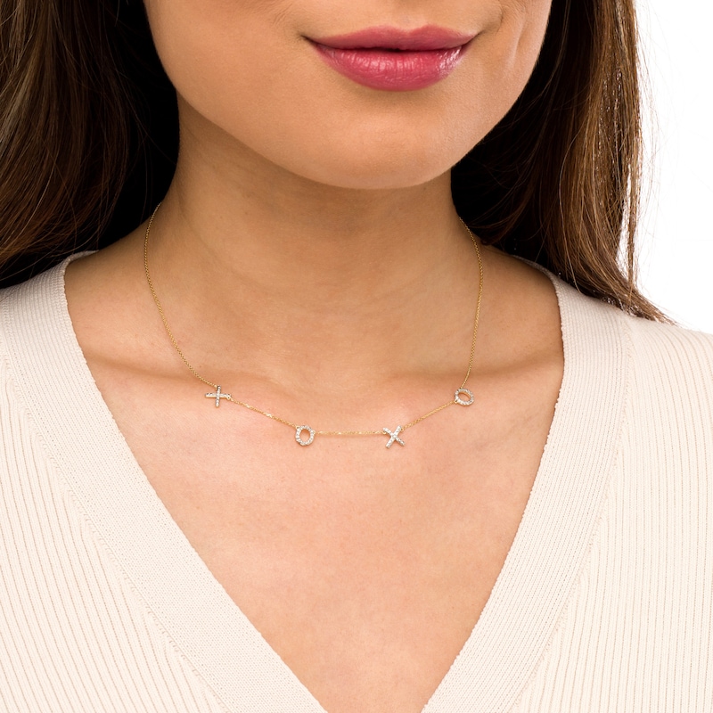 Main Image 2 of 1/8 CT. T.W. Diamond "XOXO" Station Necklace in 10K Gold – 17.5"