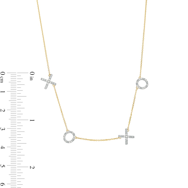 Main Image 4 of 1/8 CT. T.W. Diamond "XOXO" Station Necklace in 10K Gold – 17.5"