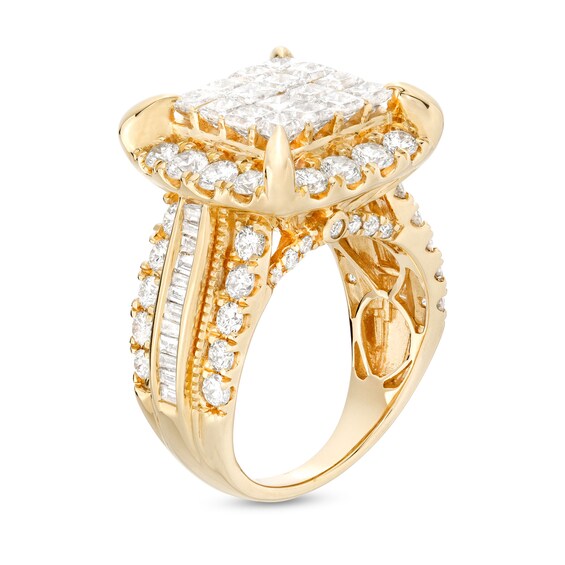 4 CT. T.w. Square Multi-Diamond Frame Multi-Row Engagement Ring in 14K Gold