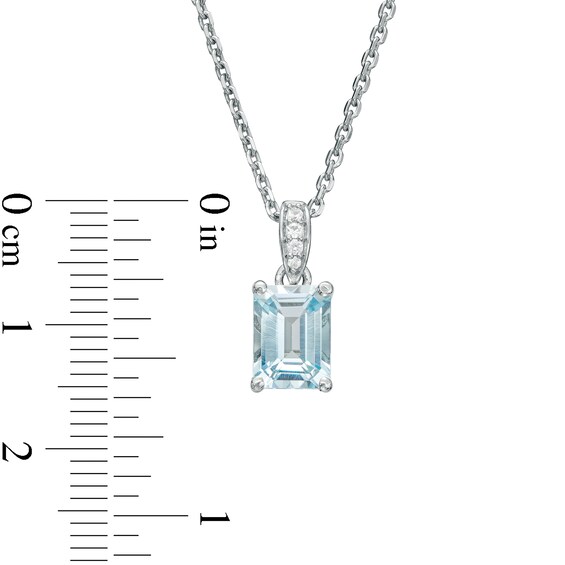 Emerald-Cut Aquamarine and White Lab-Created Sapphire Pendant in Sterling Silver