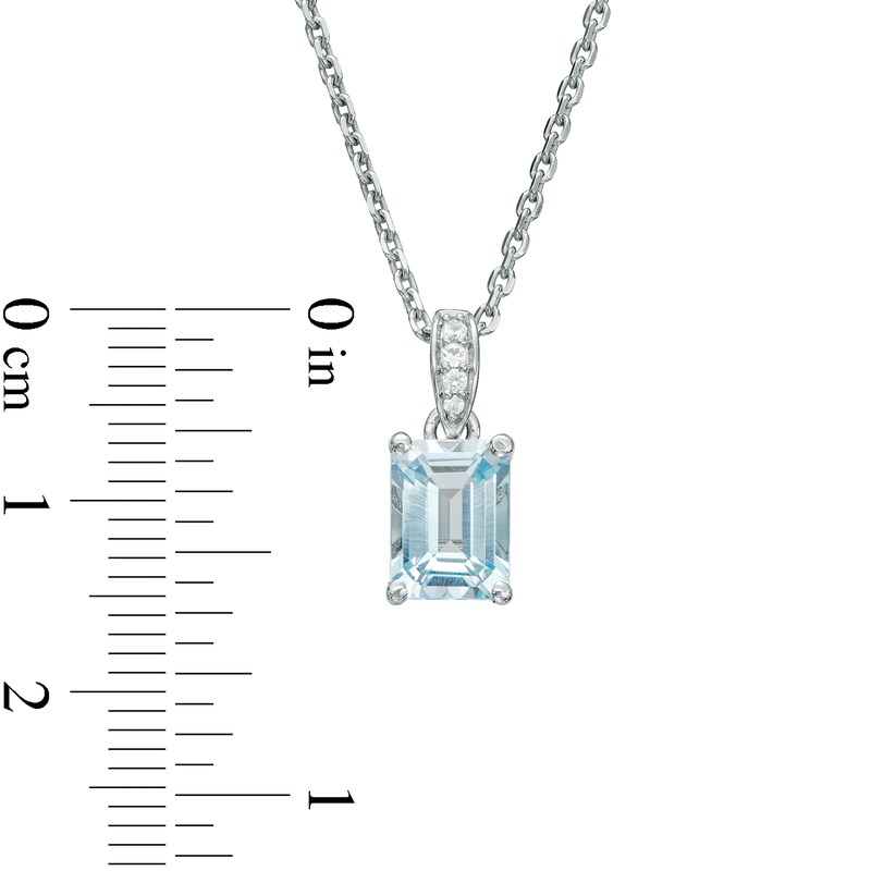 Emerald-Cut Aquamarine and White Lab-Created Sapphire Pendant in Sterling Silver