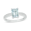 Thumbnail Image 0 of Emerald-Cut Aquamarine and White Lab-Created Sapphire Ring in Sterling Silver