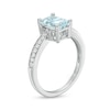 Thumbnail Image 3 of Emerald-Cut Aquamarine and White Lab-Created Sapphire Ring in Sterling Silver