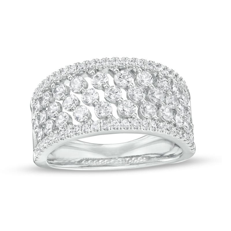 Main Image 1 of 1-1/2 CT. T.W. Diamond Slant Multi-Row Anniversary Band in 14K White Gold