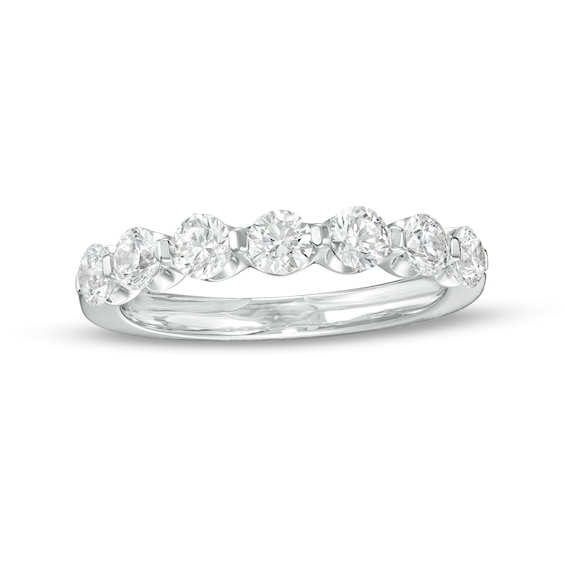 1 CT. T.w. Diamond Seven Stone Scallop Edge Anniversary Band in 14K White Gold