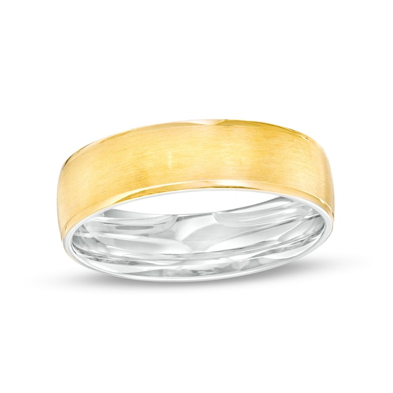 6.0mm Brushed Inlay Wedding Band in 14K Two-Tone Gold - Size 10