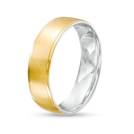 6.0mm Brushed Inlay Wedding Band in 14K Two-Tone Gold - Size 10